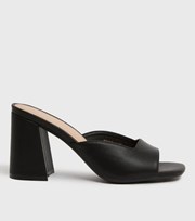 New Look Black Leather-Look Asymmetric Block Heel Mules
